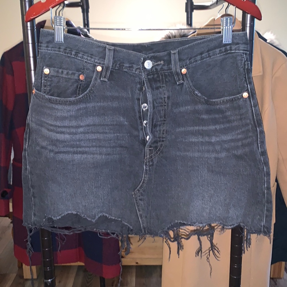 Levi black jean bottom up mini skirt